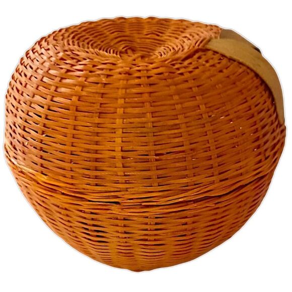 Wicker Apple Basket Trinket Box Vintage Woven Natural Fruit Cottage Farmhouse - Picture 9 of 16